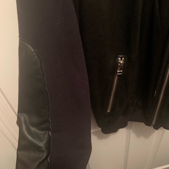 Faux Leather Zip Front Hoodie Jacket - Picture 4 of 7